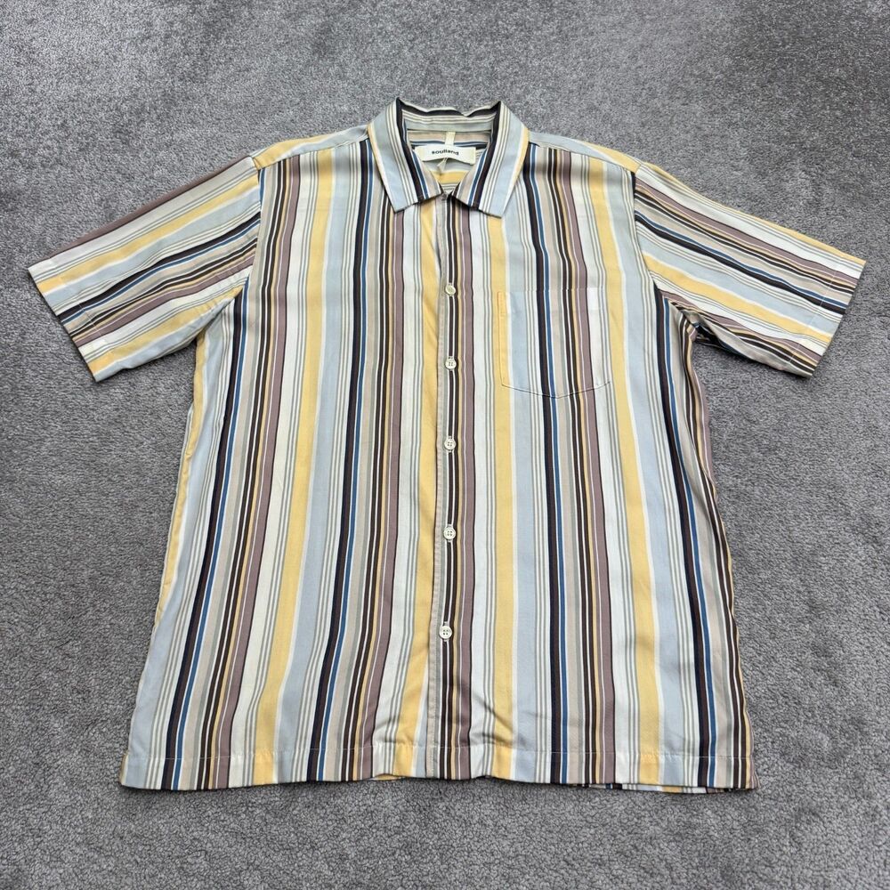 Soulland Orson Striped Button Down Shirt Mens Medium Multicolor Short Sleeve